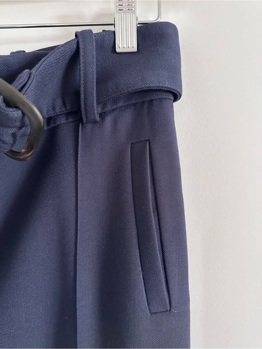 SEZANE Navy High-Waist Tailored Lukas Trousers with Removable Belt